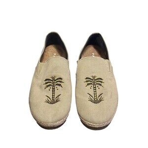 patara Tan Palm Seeker Embroidered Palm Tree Slip On Shoes Rare HTF Size 9
